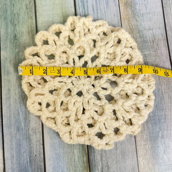 English Village Virgin Wool Knit Beret Ivory Hat 1970s Boho Cap Made in Korea - Picture 4 of 6